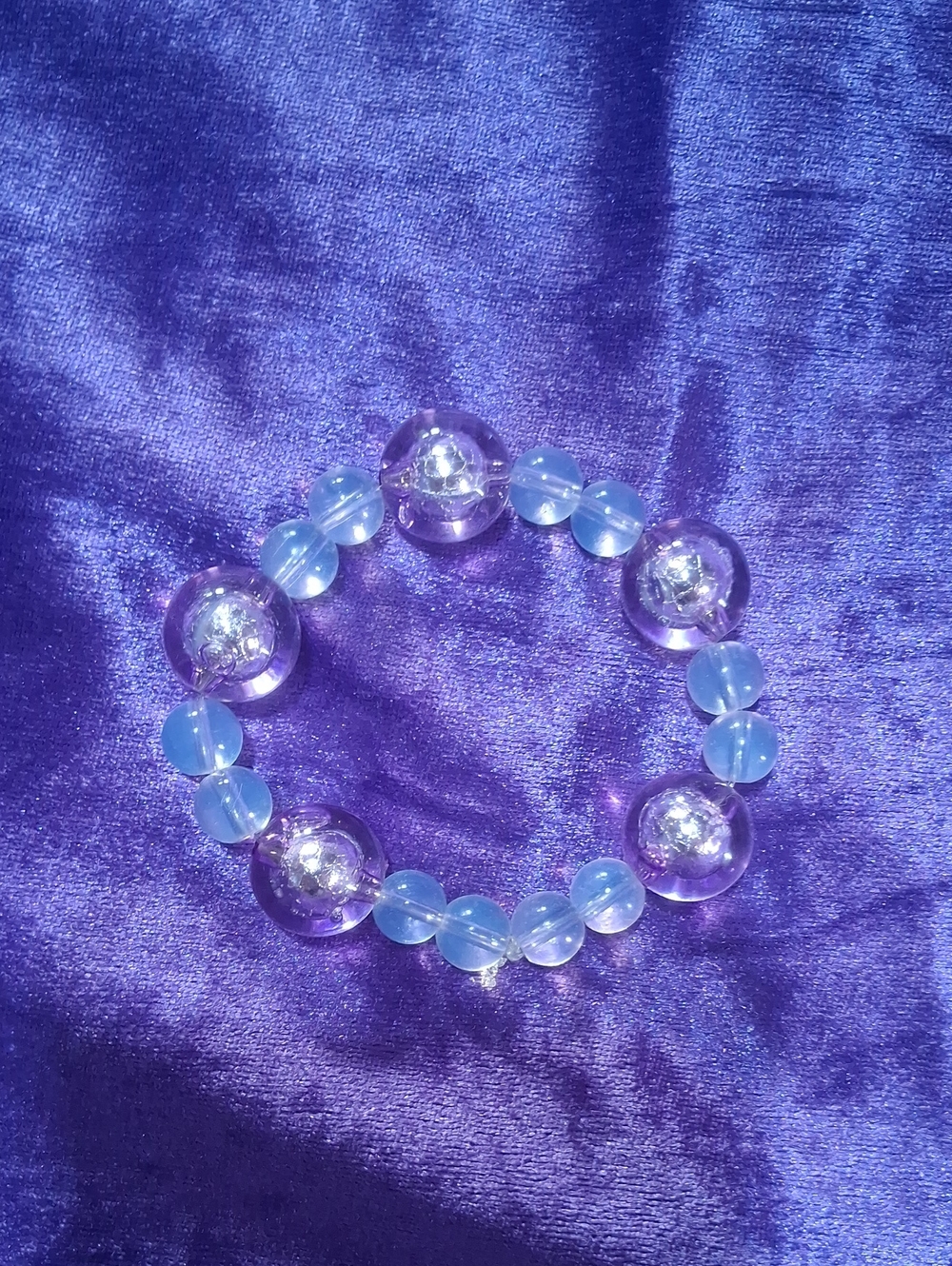 Purple and Light Blue Beaded Stretch Bracelet - Women Jewelry